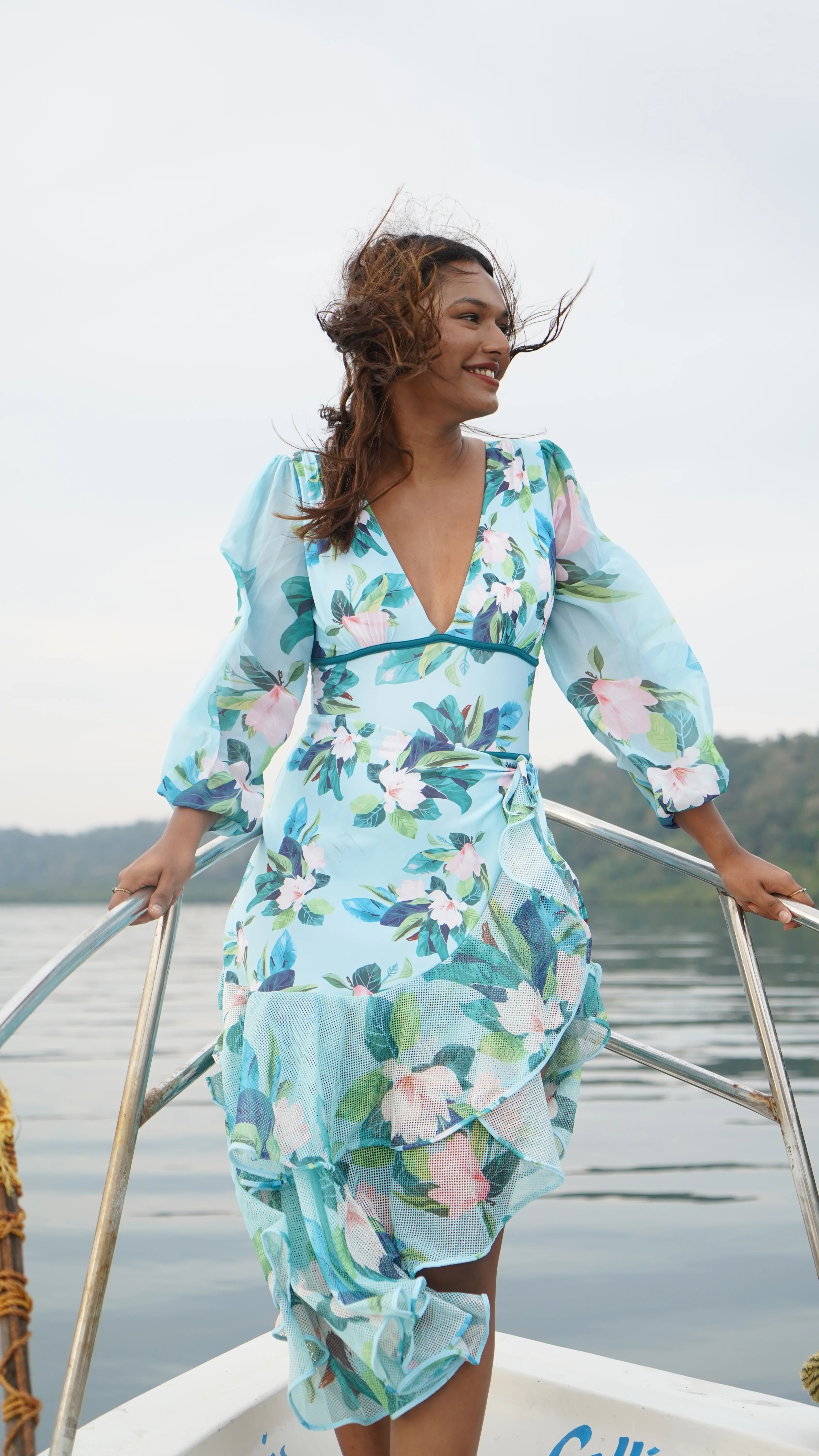 Blue Paradise Floral Monokini and Ruffle Skirt Set - Image 13