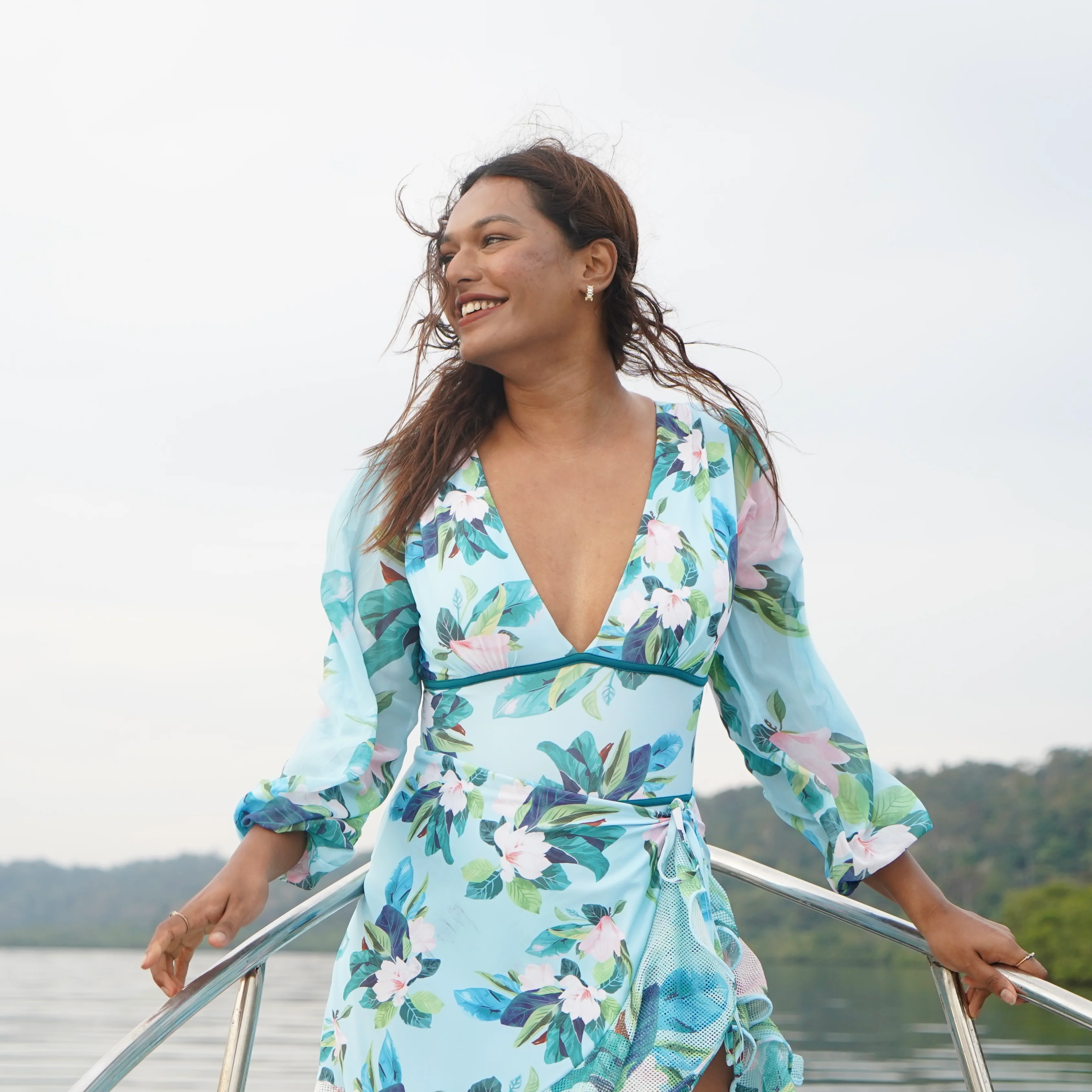 Blue Paradise Floral Monokini and Ruffle Skirt Set - Image 4