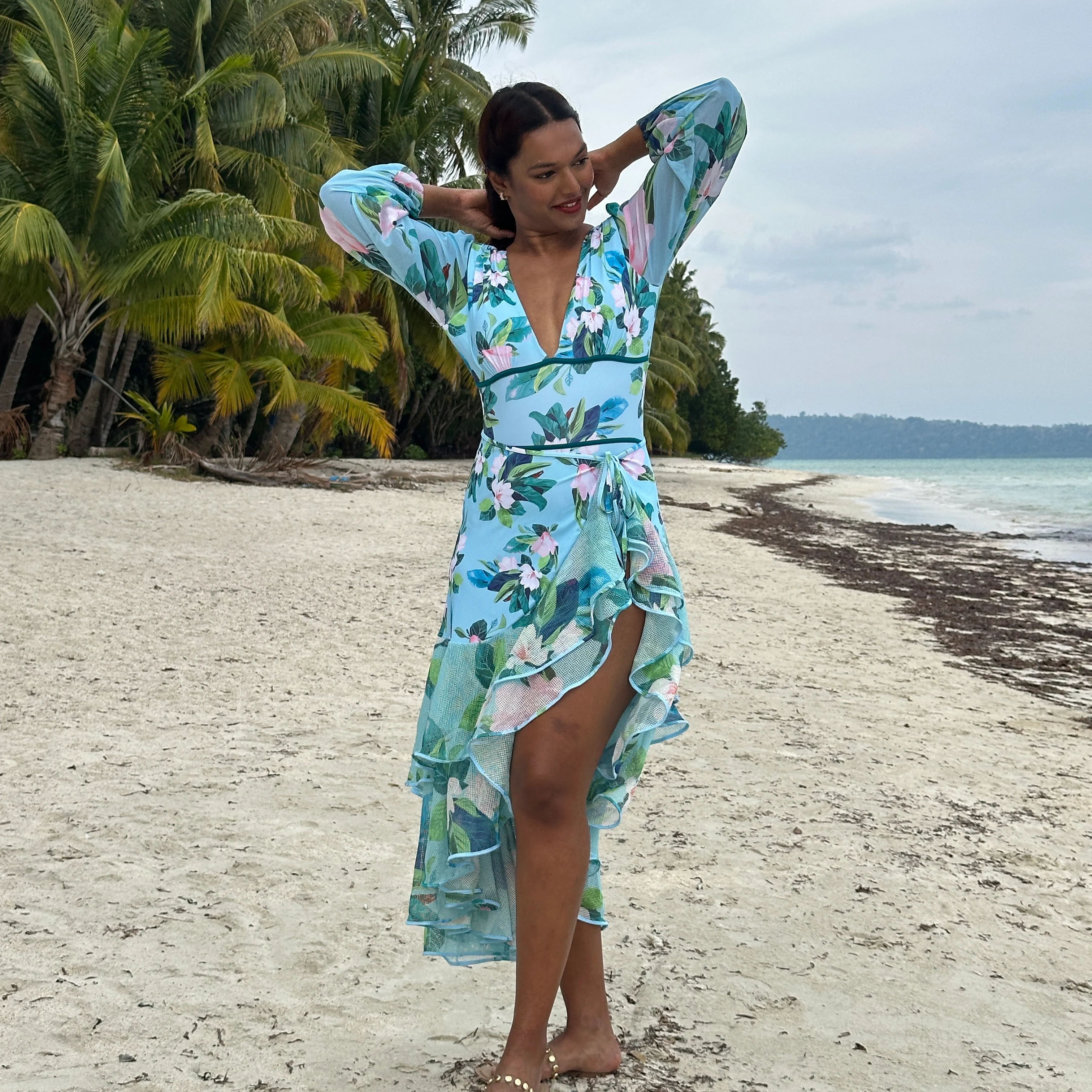 Blue Paradise Floral Monokini and Ruffle Skirt Set - Image 7