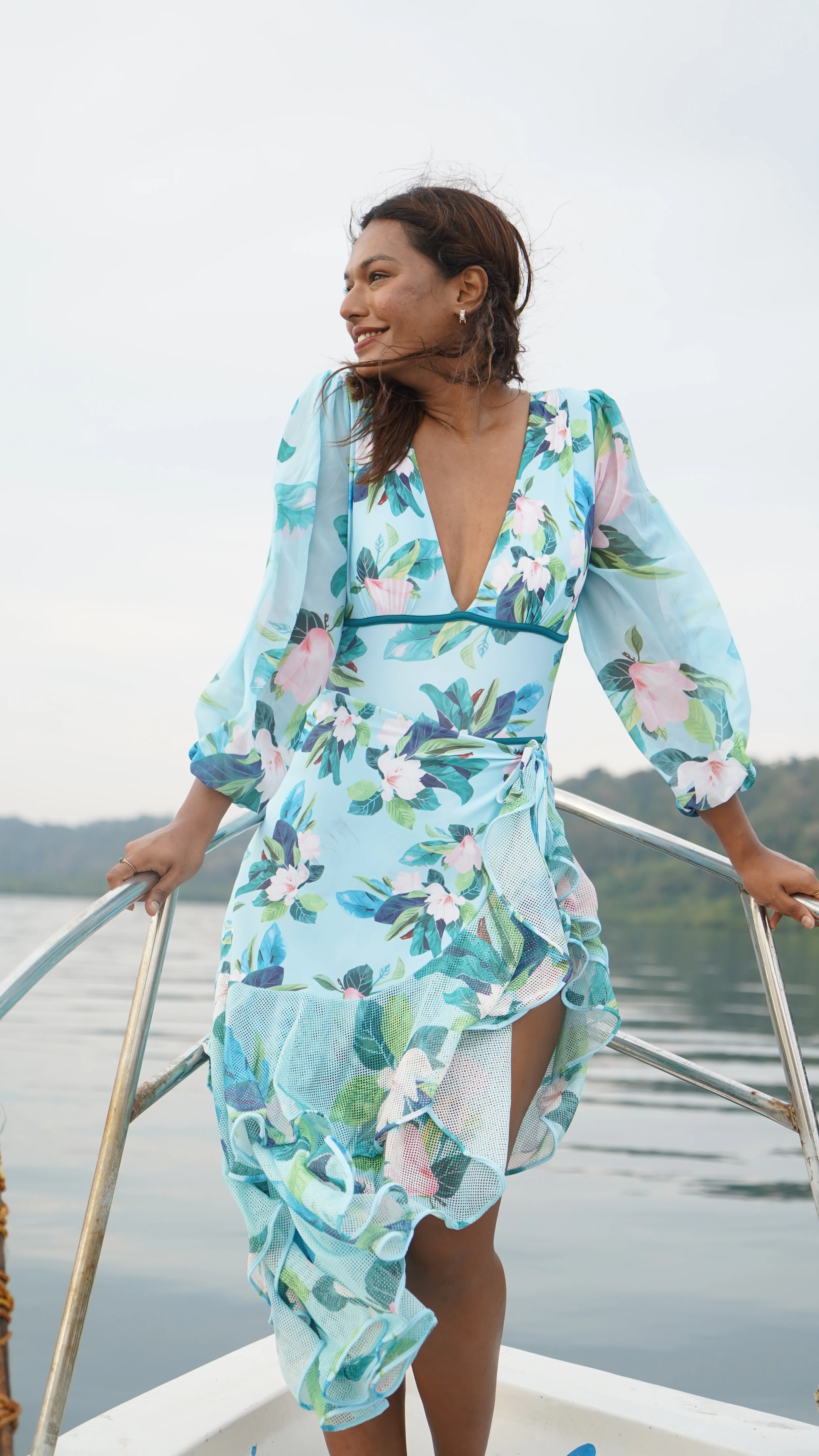 Blue Paradise Floral Monokini and Ruffle Skirt Set - Image 8