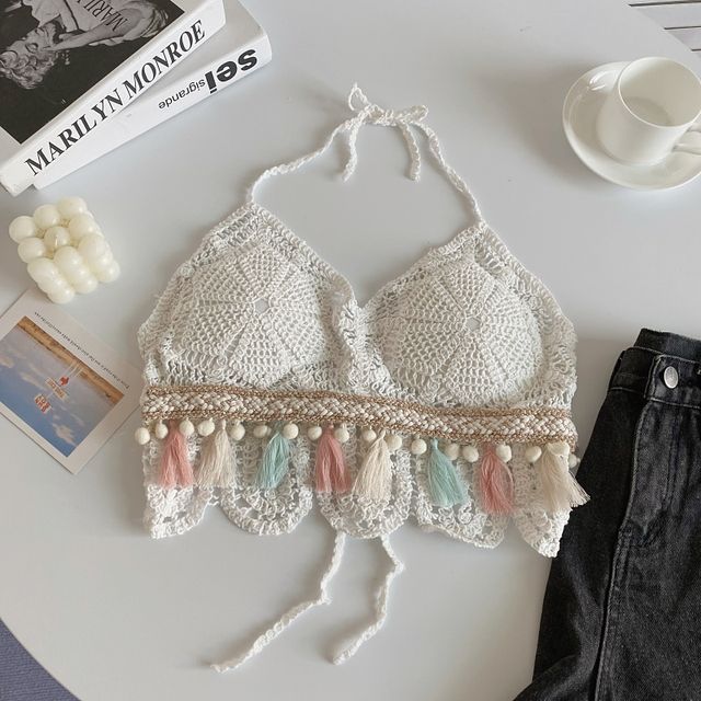 Boho Tassel Crochet Knit Bralette - Image 3
