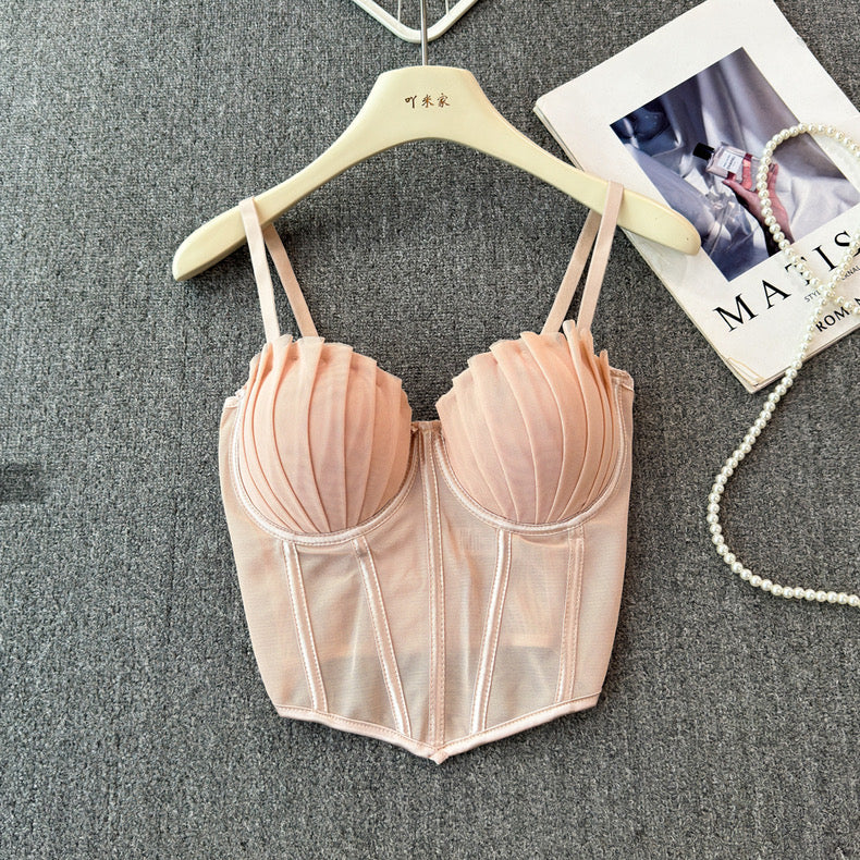 Chic Pleated Mesh Bustier Top - Image 3