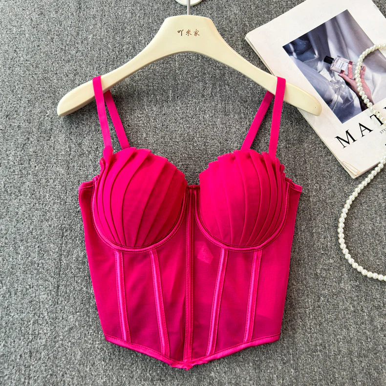 Chic Pleated Mesh Bustier Top - Image 4