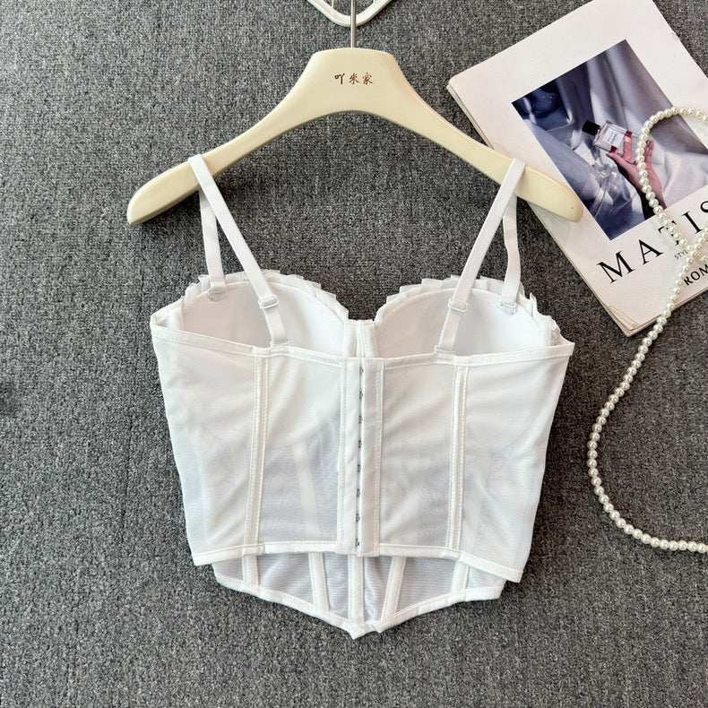 Chic Pleated Mesh Bustier Top - Image 6