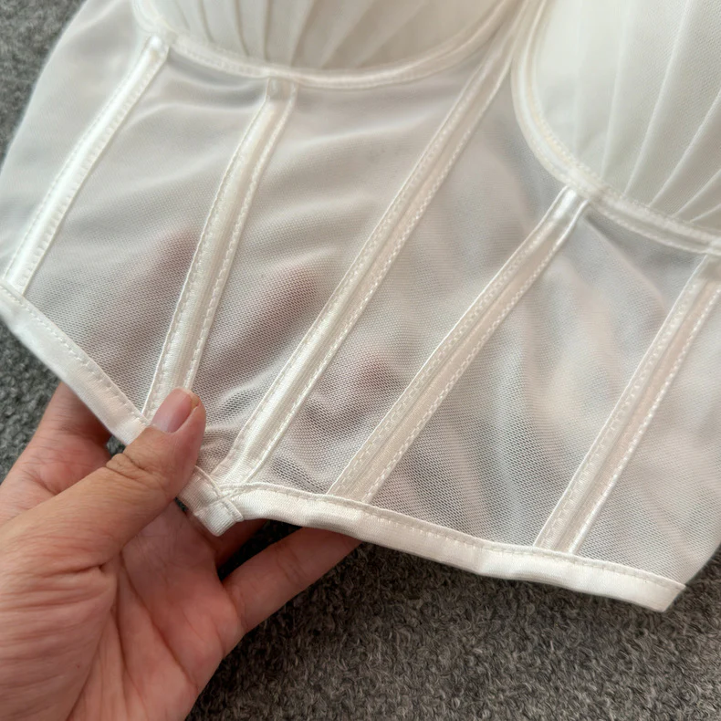 Chic Pleated Mesh Bustier Top - Image 7