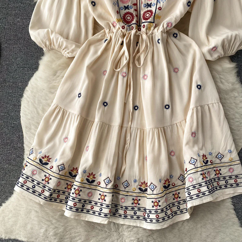 Embroidered V Neck Smock Dress - Image 8
