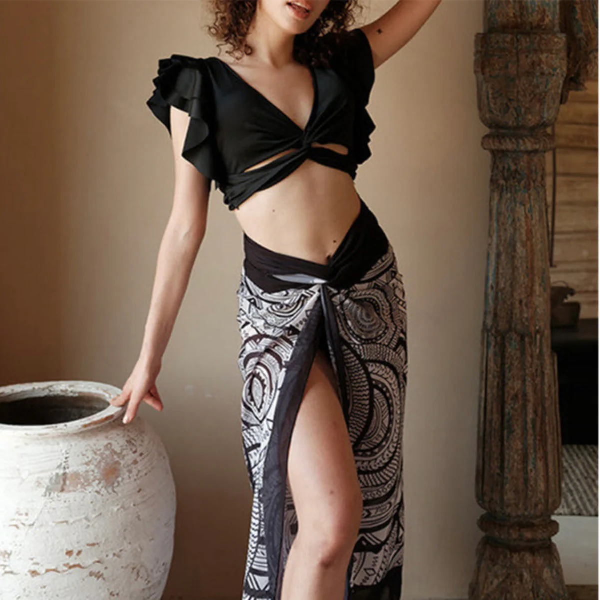 Flax Ruffle Bikini with Sarong Set - Image 3