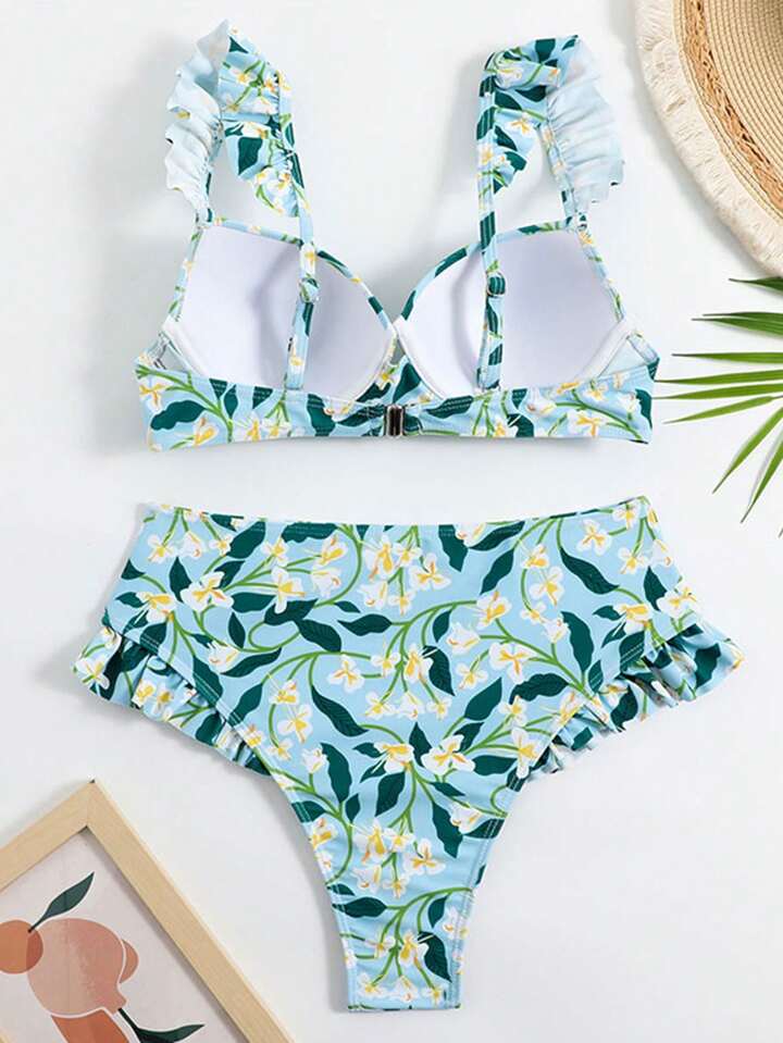 Floral Three Piece Bikini Set - Image 3