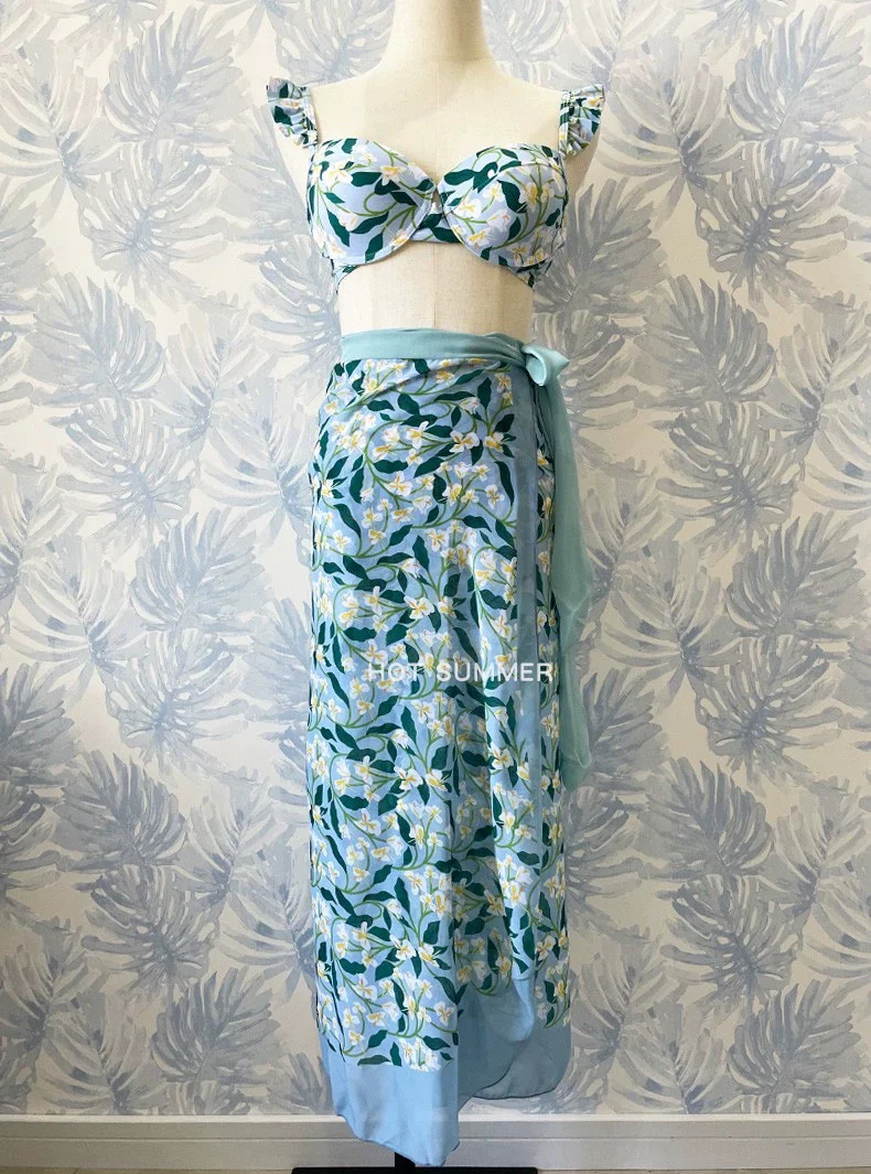 Floral Three Piece Bikini Set - Image 4