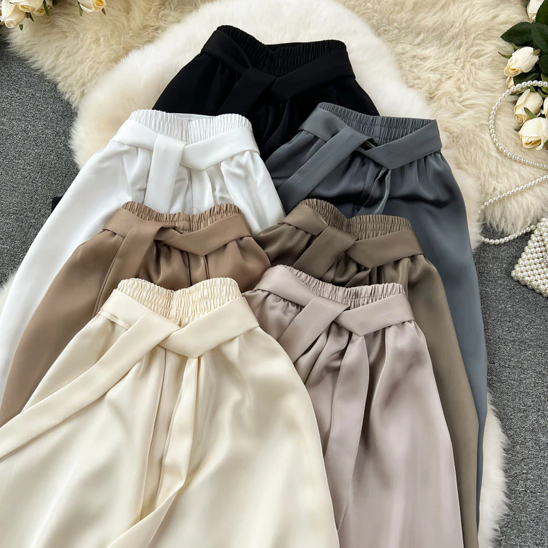 Frenchy Belted Wide Leg Satin Pants - Image 10