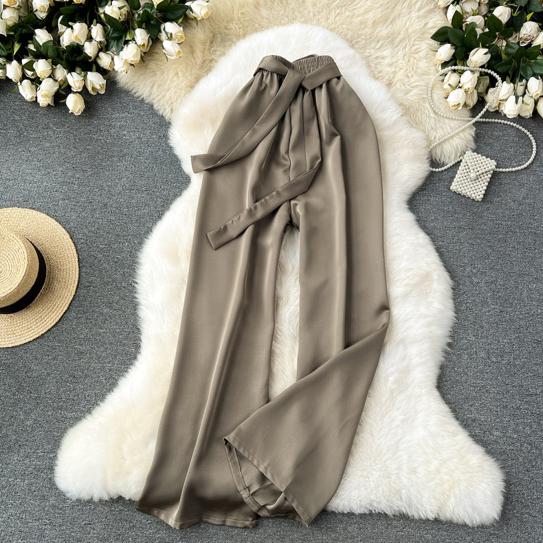 Frenchy Belted Wide Leg Satin Pants - Image 4