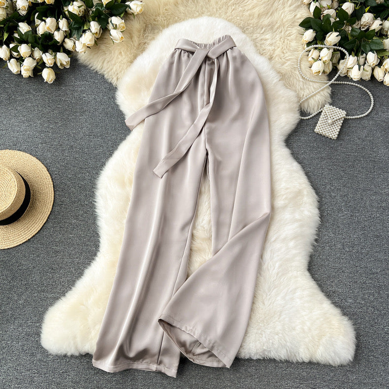 Frenchy Belted Wide Leg Satin Pants - Image 5