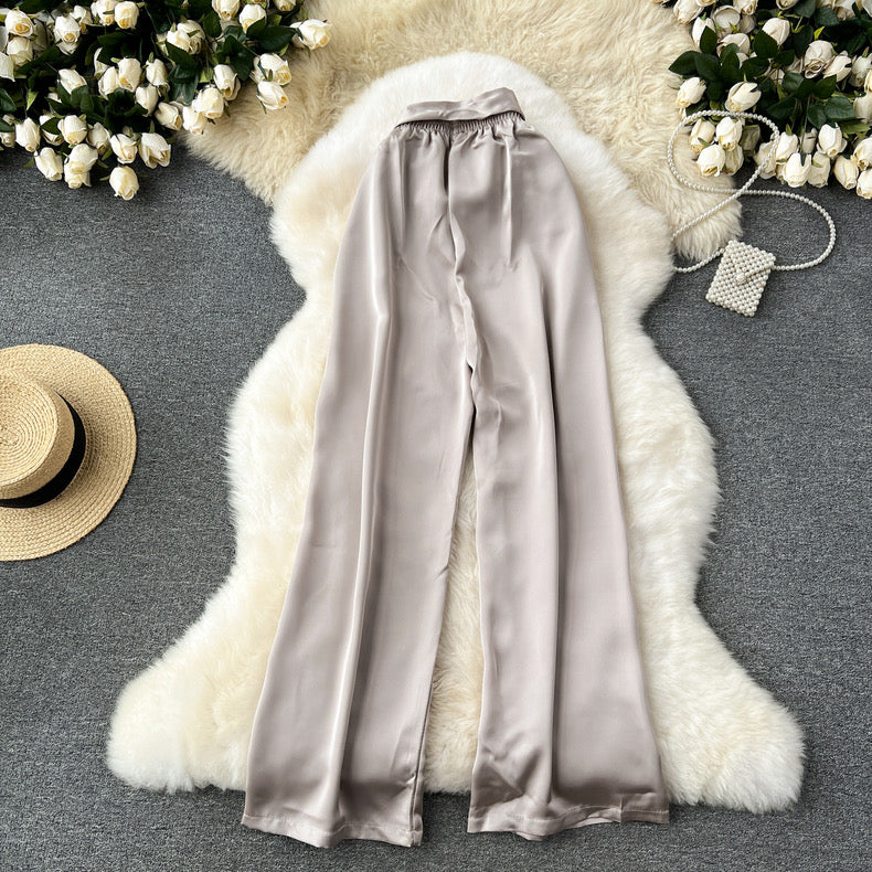 Frenchy Belted Wide Leg Satin Pants - Image 8