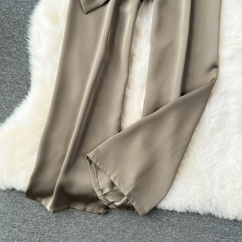 Frenchy Belted Wide Leg Satin Pants - Image 9