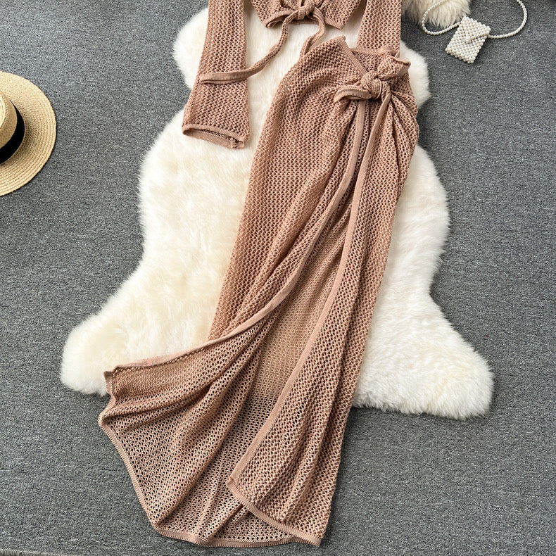 Hollow Cutout Crochet Top and Skirt Set - Image 11