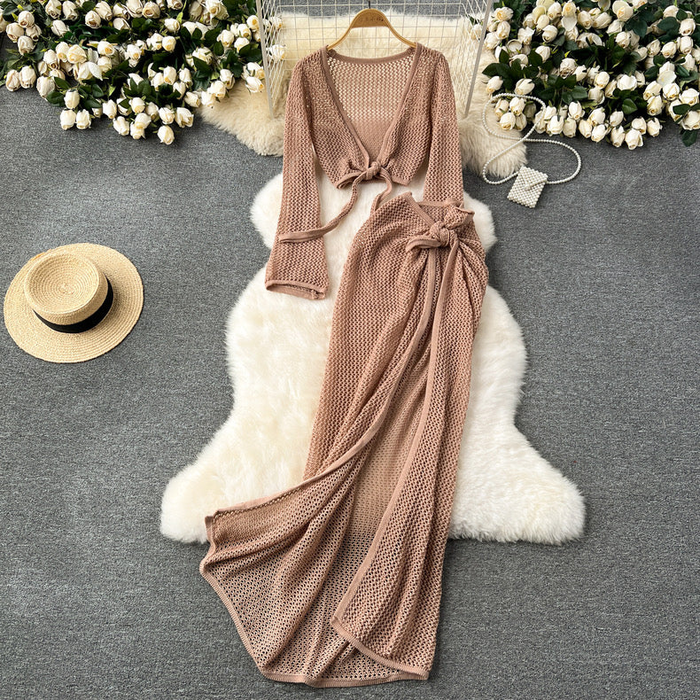 Hollow Cutout Crochet Top and Skirt Set - Image 3