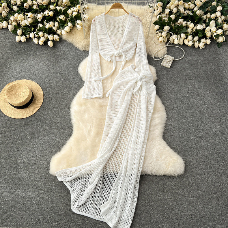 Hollow Cutout Crochet Top and Skirt Set - Image 4