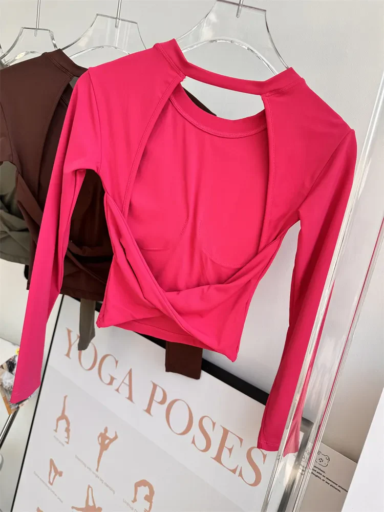 Jiuer Back Twist Built-In Bra Full Sleeves Top - Image 10