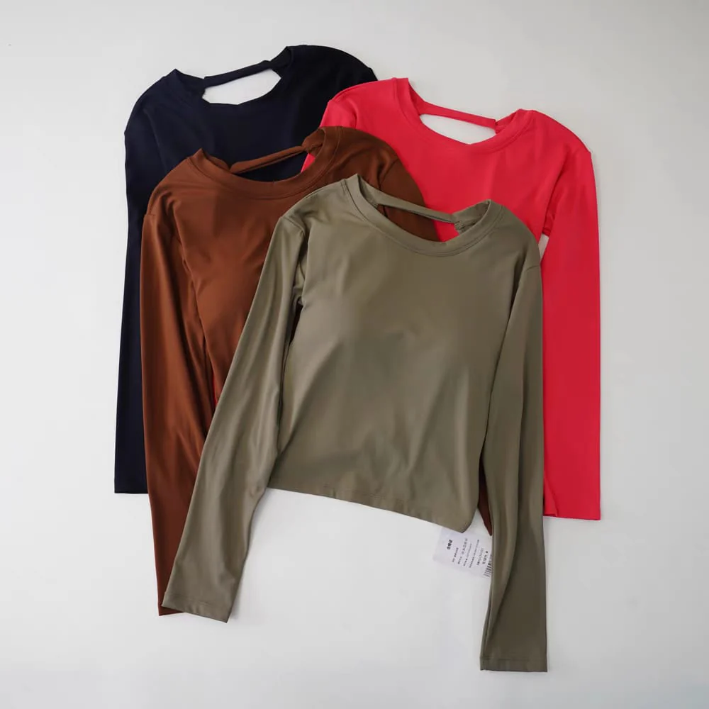 Jiuer Back Twist Built-In Bra Full Sleeves Top - Image 11