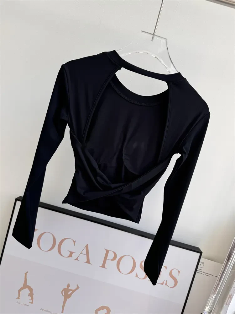 Jiuer Back Twist Built-In Bra Full Sleeves Top - Image 7