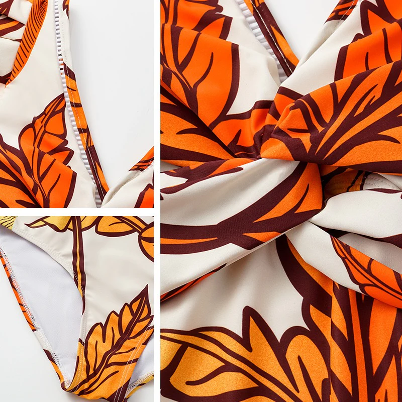 Maple Leaf Print Ruffle Swimsuit With Sarong - Image 7