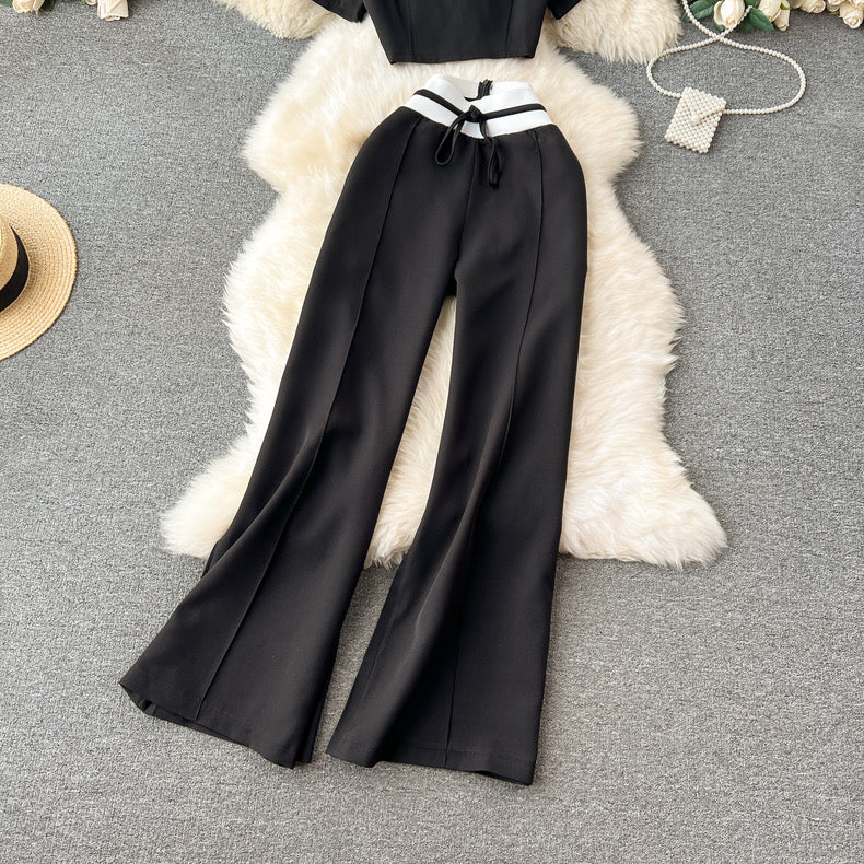 Monochrome Crop Tee And Wide Leg Pants - Image 5