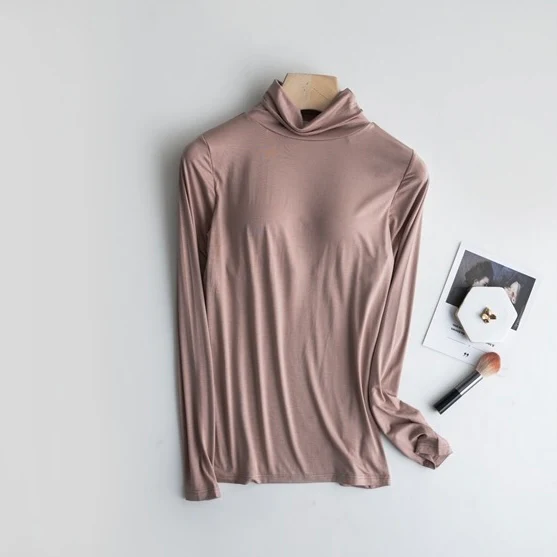 Raya Solid High Neck Built-In Bra T-shirt - Image 3