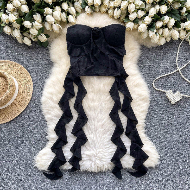 Rose Floral Lace Ruffle Crop Top - Image 5