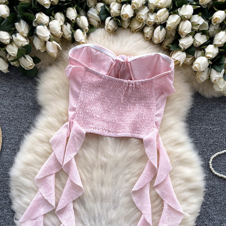 Rose Floral Lace Ruffle Crop Top - Image 6