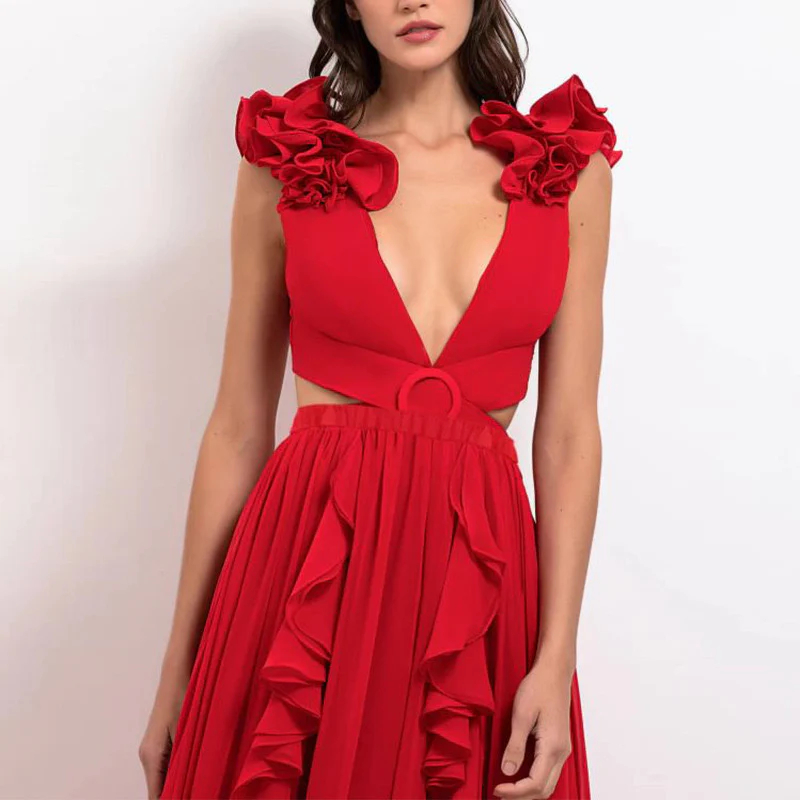 Deep Red Bikini With Ruffle Skirt - Image 5