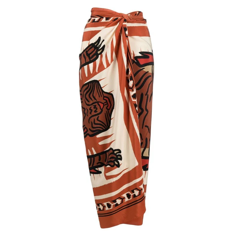 Rust One-Shoulder Monokini & Wrap Skirt Set - Image 4